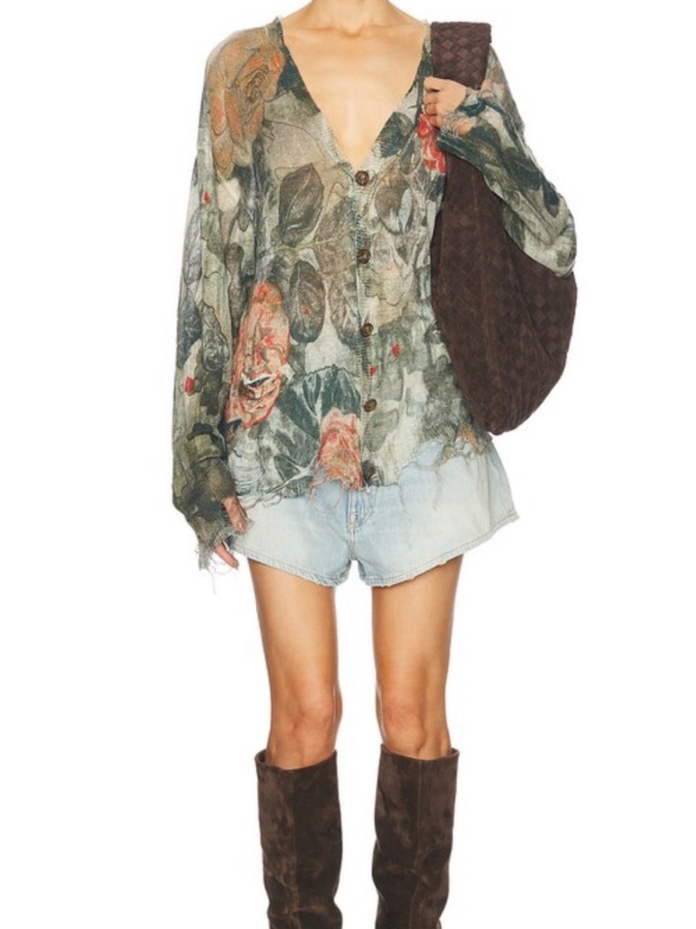 R13 NWT Camo Rose Boyfriend Cardigan, Size Large - Picture 6 of 7